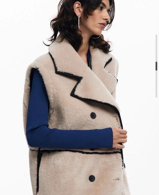 Abrigo Desigual Midi Desmontable Beige/Negro