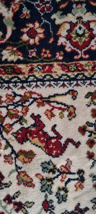 Alfombra grande de lana beige y multicolor