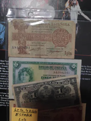 Lote 4 Billetes España Peseta y Cuba
