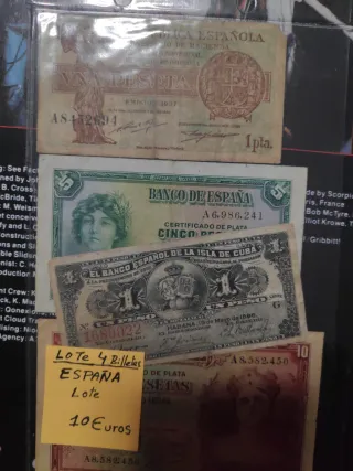 Lote 4 Billetes España Peseta y Cuba