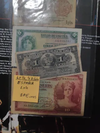 Lote 4 Billetes España Peseta y Cuba