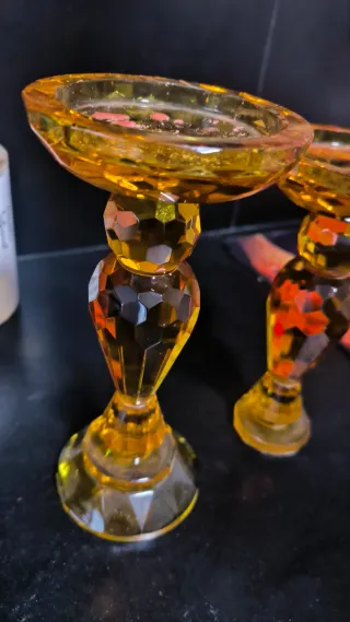 Juego Candelabros Cristal Naranja