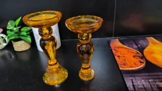 Juego Candelabros Cristal Naranja