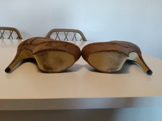 Botines tacón beige/marrón