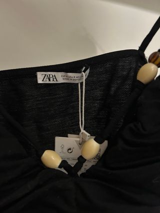 Top Zara Negro con Abalorios - Talla S