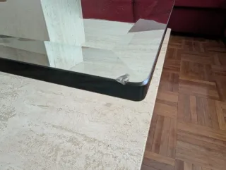 Mesa centro cristal y mármol travertino beige