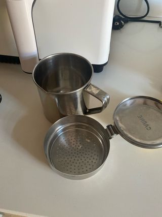 Azucarero y grasera de cristal y metal