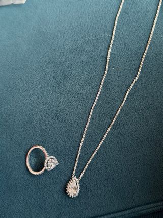 Anillo y collar Pandora pera plata