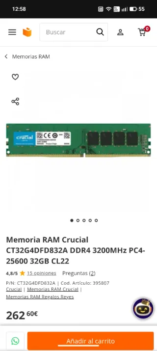 Memoria RAM Crucial 32GB DDR4 3200 CL22