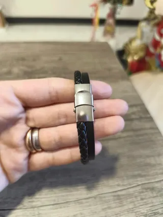 Bracciale Uomo Acciaio Ecopelle Nera