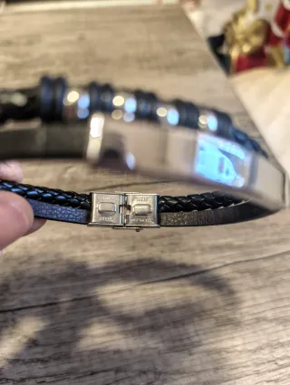 Bracciale Uomo Acciaio Ecopelle Nera