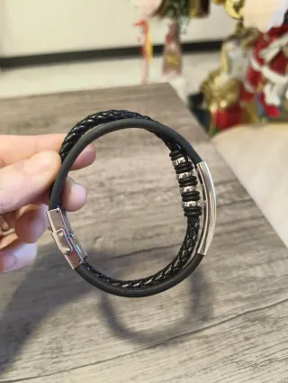 Bracciale Uomo Acciaio Ecopelle Nera