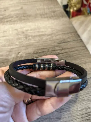 Bracciale Uomo Acciaio Ecopelle Nera