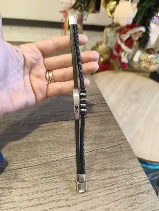 Bracciale Uomo Acciaio Ecopelle Nera