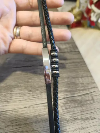 Bracciale Uomo Acciaio Ecopelle Nera