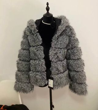 Abrigo Piel Sintética Gris Talla Única