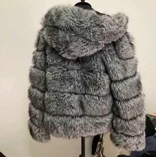 Abrigo Piel Sintética Gris Talla Única