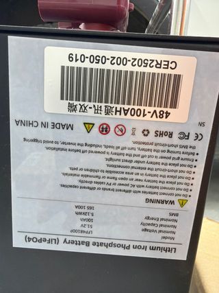 Batería Litio LiFePO4 51.2V 48V-100Ah
