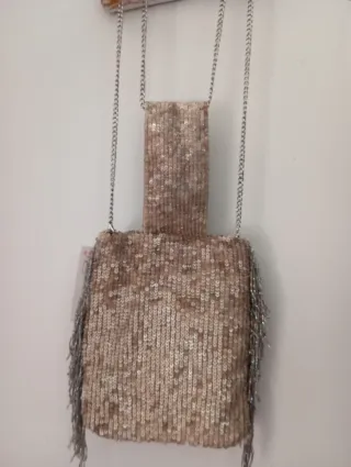 Bolso fiesta lentejuelas flecos cadena