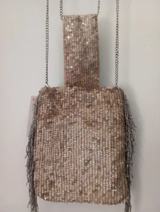 Bolso fiesta lentejuelas flecos cadena