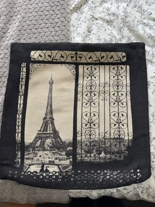 Funda Cojín Torre Eiffel Beige/Negro