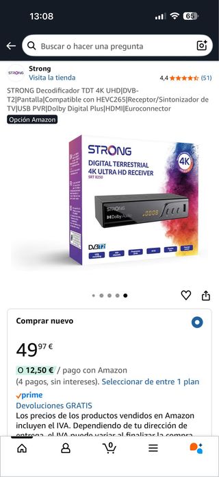 Decodificador TDT 4K Strong SRT 8250