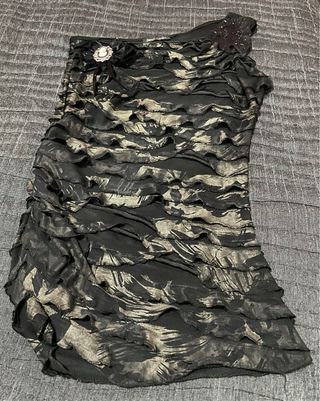 Blusa Miss Gaga volantes estampado dorado