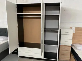 Armarios modulares madera beige y gris