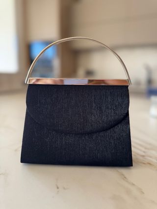 Bolso de fiesta negro mini con asa plateada
