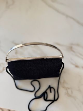 Bolso de fiesta negro mini con asa plateada