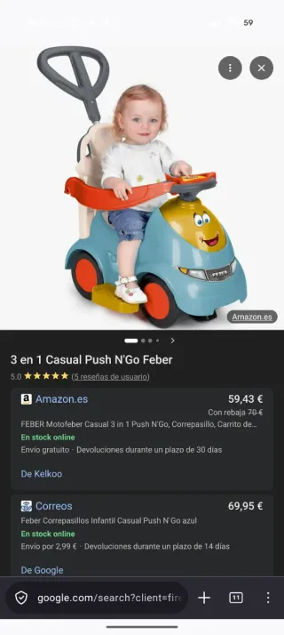 Correpasillos FEBER coche de empuje y paseo niños