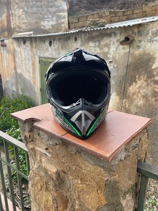 Casco Motocross Negro Diseño Tribal Verde