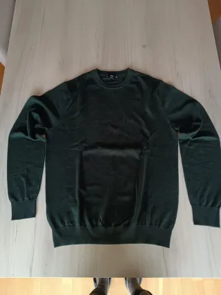 Jersey verde oscuro, 100% lana merino. Talla S