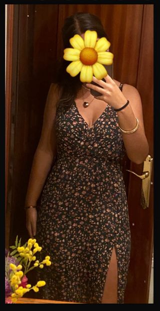 Vestido largo floral verde y rosa