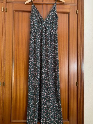 Vestido largo floral verde y rosa