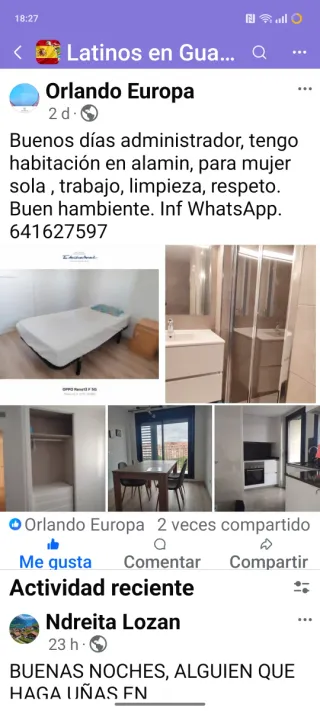 Alquiler habitación con baño.