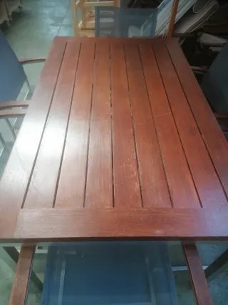 Mesa Terraza + 6 Sillas Madera y Metal