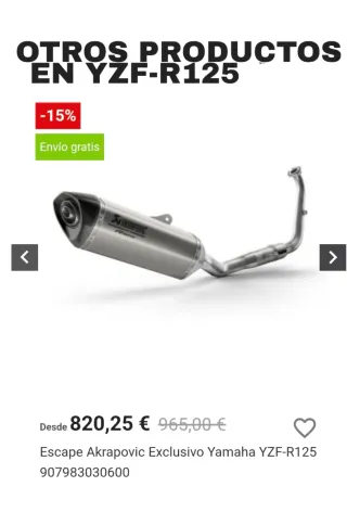Yamaha YZF R125cc / 180cc  2019 Akrapovic