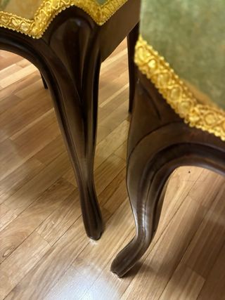 Pareja Sillas Isabelinas Madera Tapiz Verde