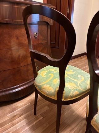 Pareja Sillas Isabelinas Madera Tapiz Verde