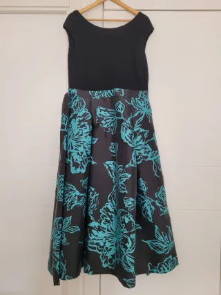Vestido fiesta negro y turquesa floral