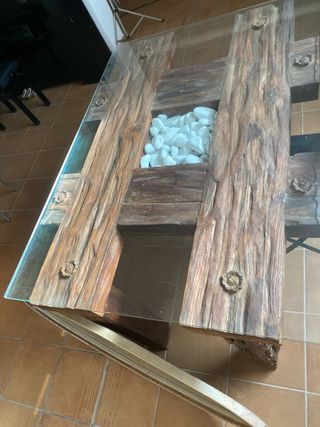 Mesa centro madera rústica cristal