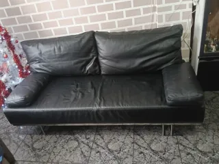 Sofá 3 plazas cuero negro