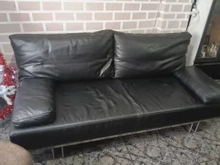 Sofá 3 plazas cuero negro