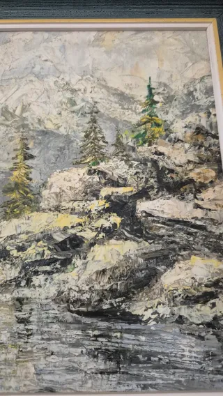 Cuadro Pintura Montaña Nevada Paisaje