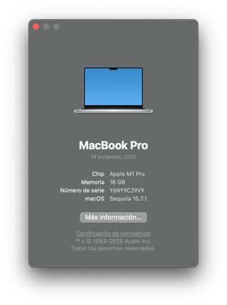 MacBook Pro M1 Pro 16GB/512GB Plata - 196 ciclos