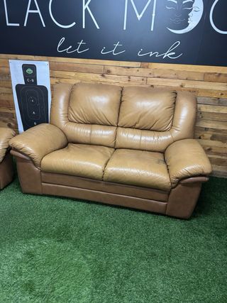 Sofá de piel 3 plazas beige y marrón