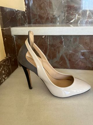 Tacones Zara Charol Ante Beige Gris