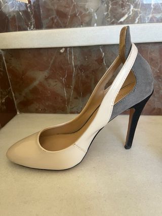 Tacones Zara Charol Ante Beige Gris