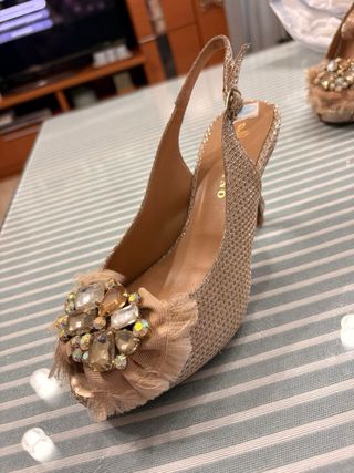 Zapatos Fiesta Ancho Especial Argenta Beige/Oro